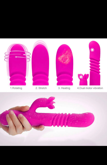 Telescopic Clitoris Stimulator Rotating Thrusting Dildo Vibrator Rabbit