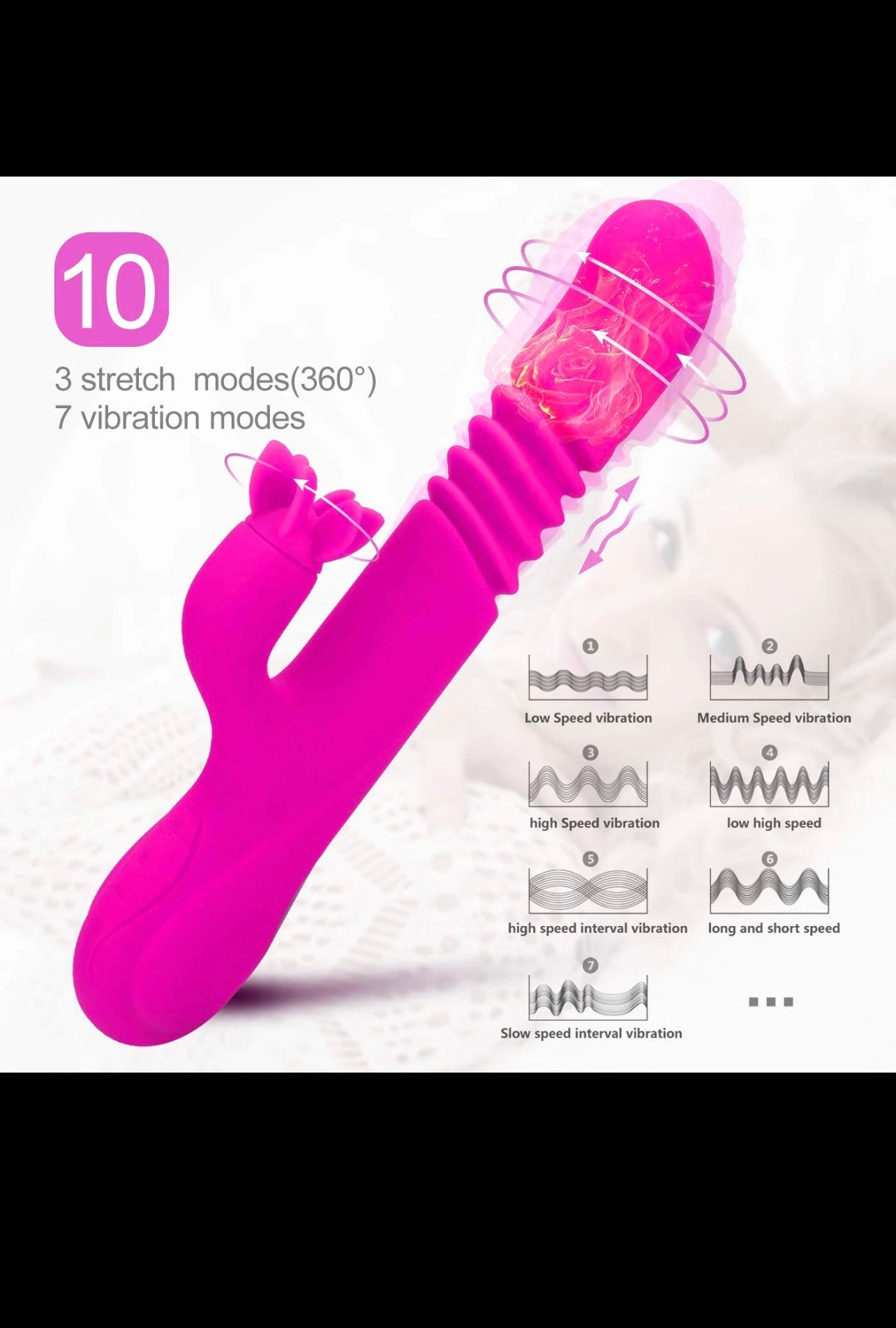 Telescopic Clitoris Stimulator Rotating Thrusting Dildo Vibrator Rabbit