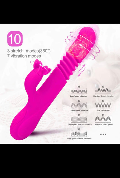 Telescopic Clitoris Stimulator Rotating Thrusting Dildo Vibrator Rabbit